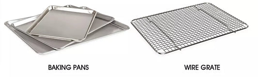 ALUMINUM BAKING PANS AND STAINLESS STEEL WIRE GRATES